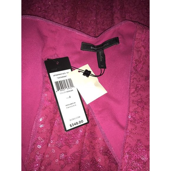 BCBG Max Azria "Katrina" Dark Pink Sequin Lace A-Line Dress, Size 2 NWT! $348 - Picture 4 of 10